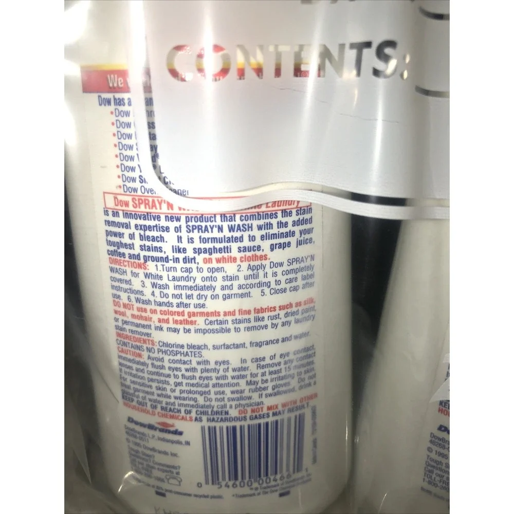 2-Vintage Spray N Wash Gel White Laundry Stain Remover w Bleach 1995 Dow Brands